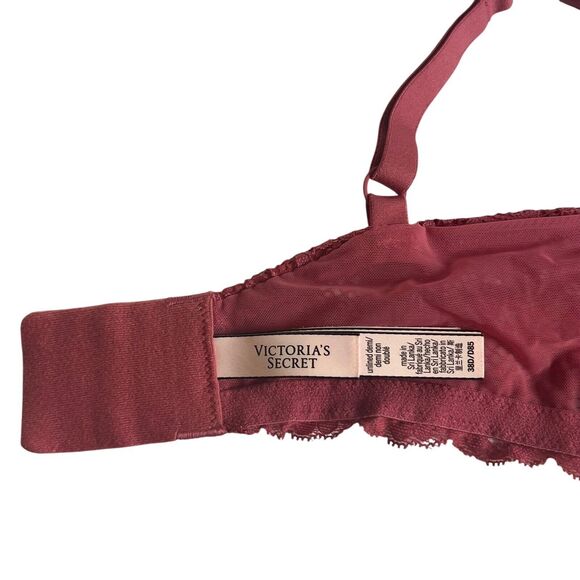Victoria's Secret Unlined Demi Bra Floral Lace Raspberry Pink Size 38D - Picture 11 of 14
